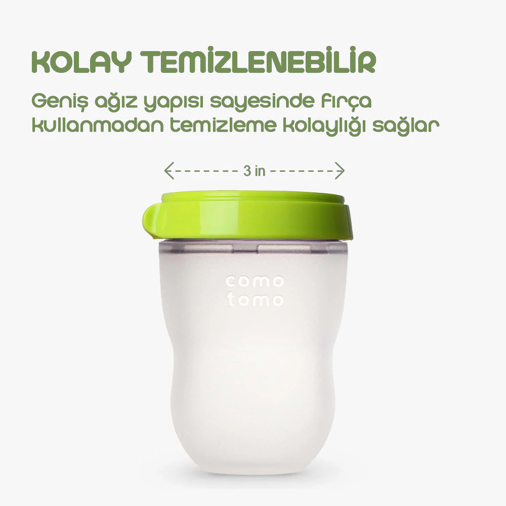 Comotomo Silikon Biberon 150ml Yeşil + 2'li Hızlı Akışlı Biberon Emziği