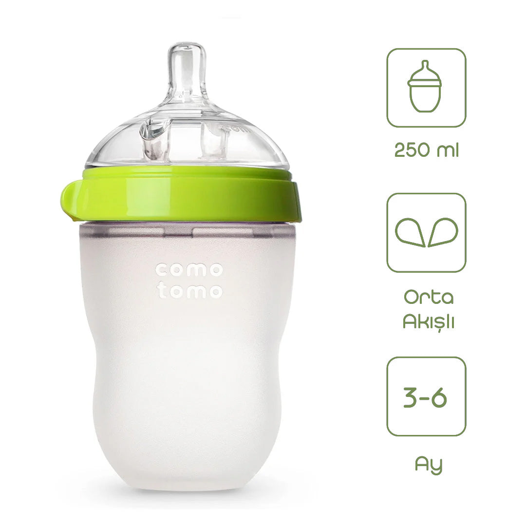 Comotomo Silikon Biberon 250ml Orta Akışlı (3-6 Ay) - Yeşil