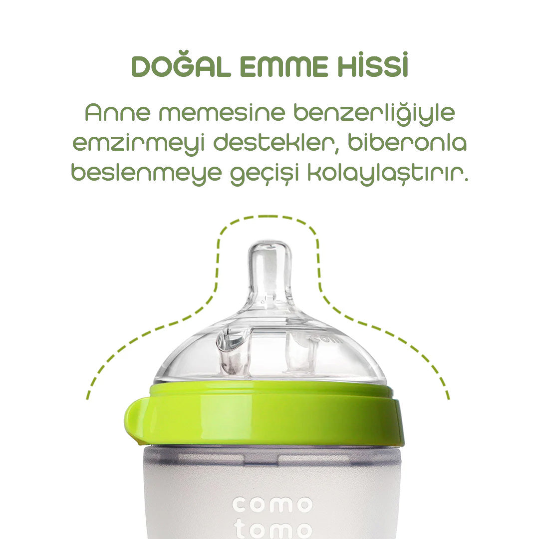 Comotomo Silikon Biberon 150ml Yavaş Akışlı (0-3 Ay) Yenidoğan - Yeşil