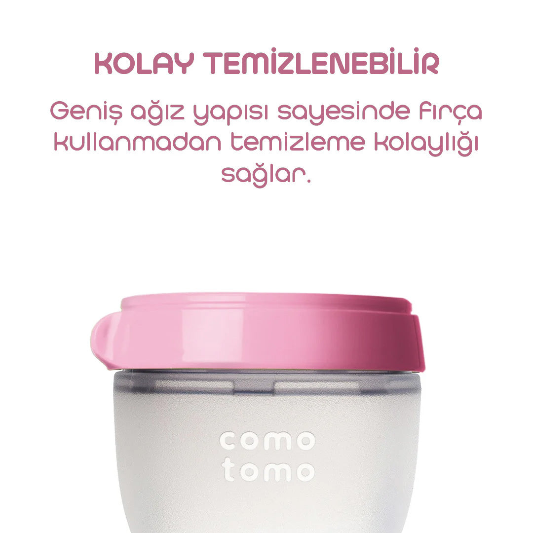 Comotomo Silikon Biberon 150ml Yavaş Akışlı (0-3 Ay) Yenidoğan - Pembe