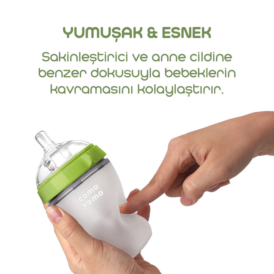 Comotomo Silikon Biberon 150ml Yavaş Akışlı (0-3 Ay) Yenidoğan - Yeşil